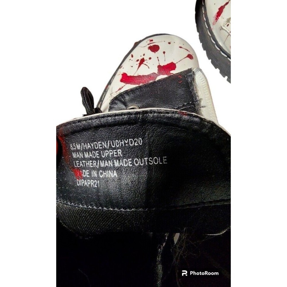 Blood Splatter White Combat Boots Womens 8.5 Unisex Union Bay OOAK Artist Signed - Picture 8 of 8